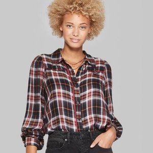 Wild Fable S Western Plaid Slight Crop Button Down